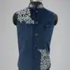 Navy Blue Velvet Floral Embroidered Bandi Waistcoat