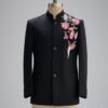 Black Floral and Bird Embroidered Bandhgala