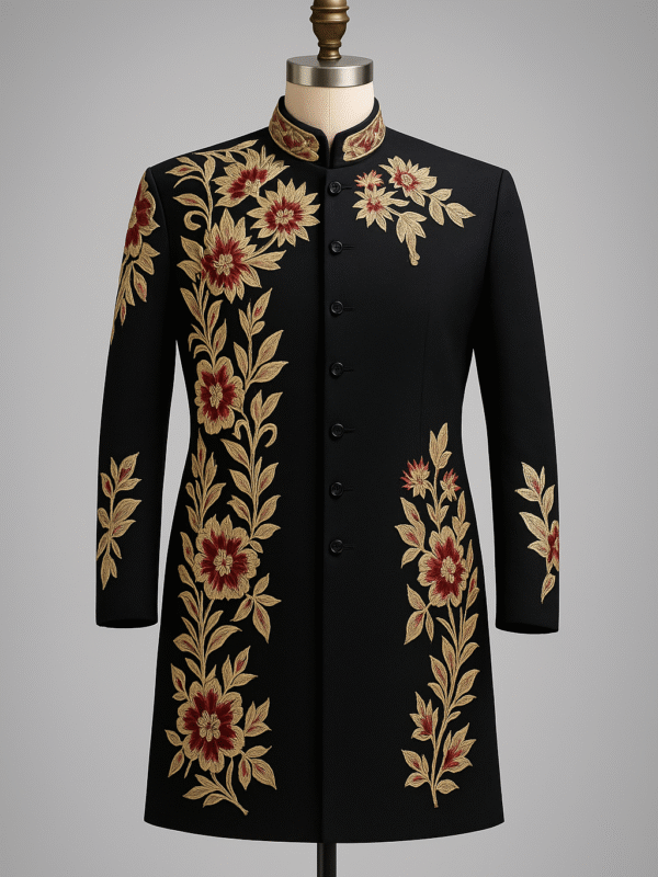 Maharaja Black Bandhgala with Vine Embroidery