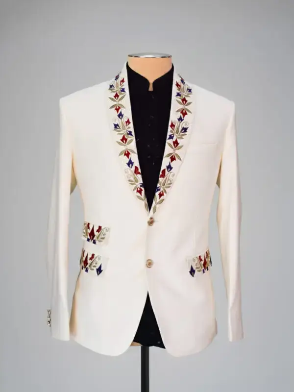 Men's Off-White Embroidered Jodhpuri Blazer