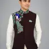 Men's Luxurious Brown Nehru Jacket | Embroidered Peacock Design | Ethnic Waistcoat