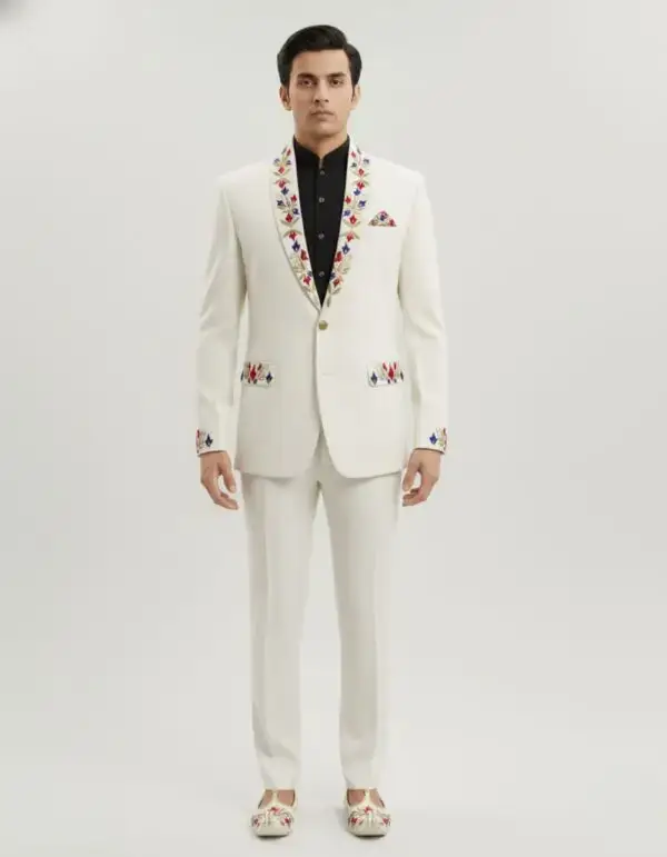Untitled design Men's Off-White Embroidered Jodhpuri Blazer