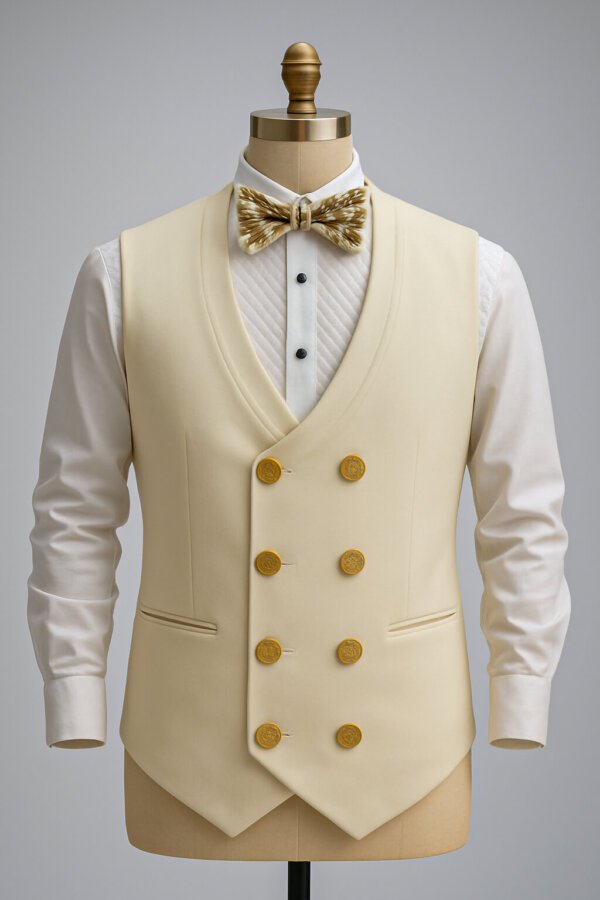 Premium Cream & Gold Embroidered Designer Suit for Men | Luxury Wedding Tuxedo | Akal Designer