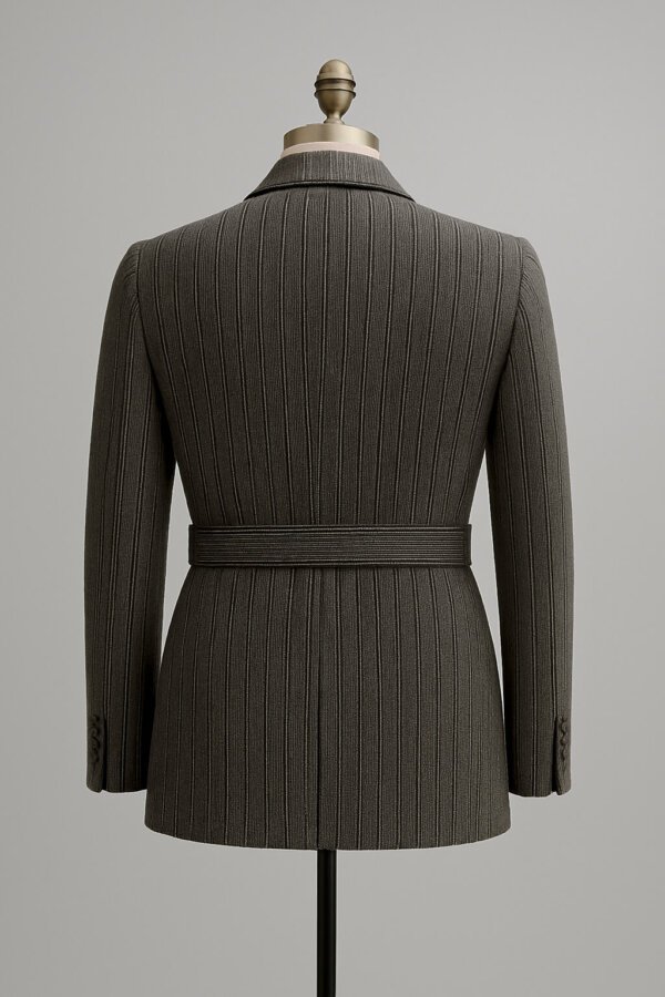 Premium Grey Pinstripe Belted Blazer for Men – Formal Party Wear Coat | Designer Men’s Fashion Jacket India