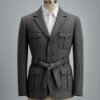 Premium Grey Pinstripe Belted Blazer for Men – Formal Party Wear Coat | Designer Men’s Fashion Jacket India