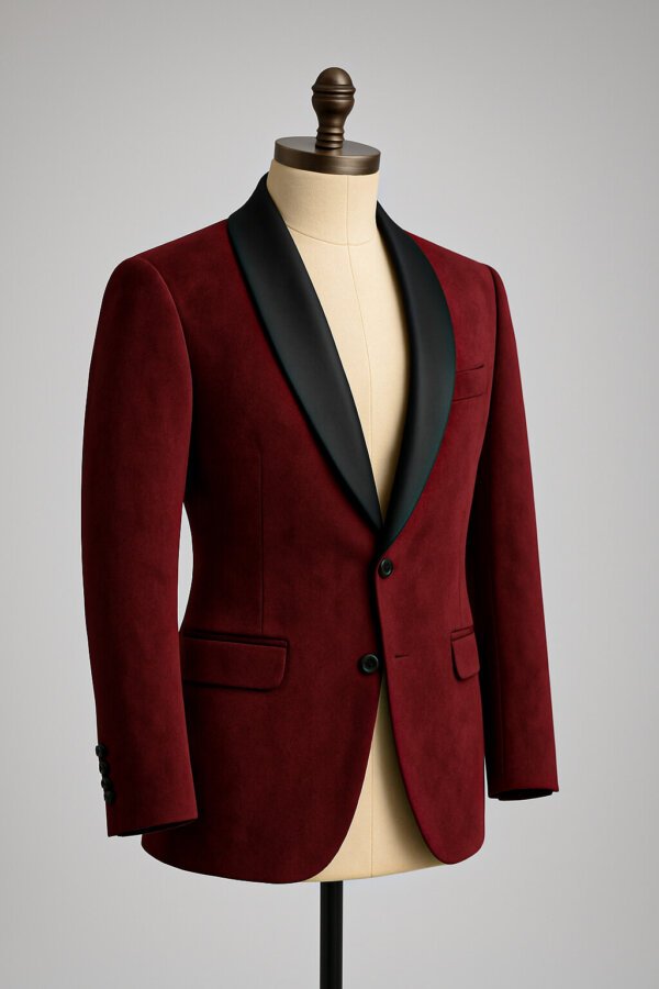 akaldesigner-23 Premium Maroon Velvet Blazer for Men | Designer Party Wear Tuxedo Jacket | Akal Designer