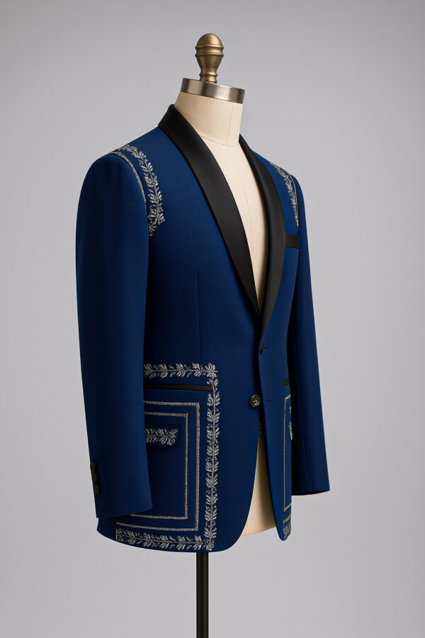 Royal Blue Embroidered Men’s Designer Blazer – Luxury Groom & Party Wear Coat | Akal Designer