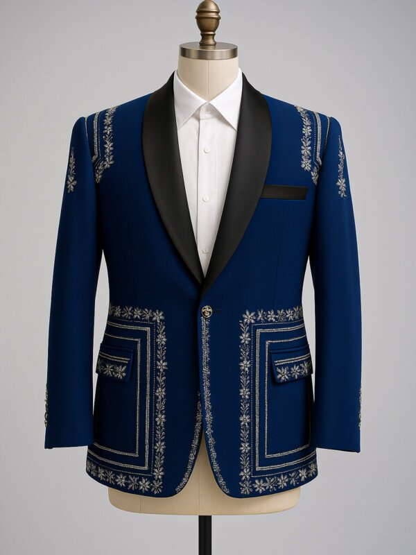Royal Blue Embroidered Men’s Designer Blazer – Luxury Groom & Party Wear Coat | Akal Designer