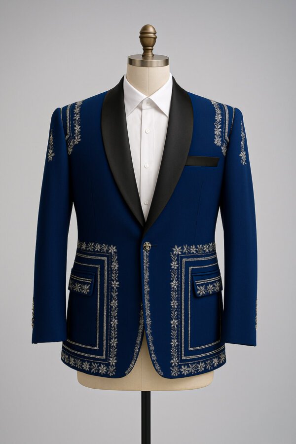 Royal Blue Embroidered Men’s Designer Blazer – Luxury Groom & Party Wear Coat | Akal Designer