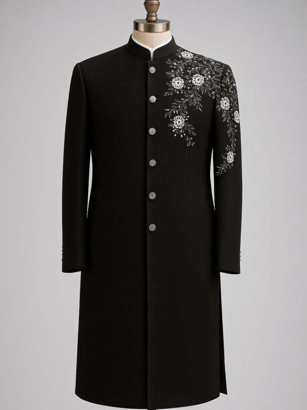Black Embroidered Indo Western Sherwani for Men | Premium Groom Ethnic Wear | AkalDesigner