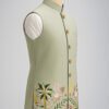 Sage Green Embroidered Nehru Jacket for Men – Premium Festive Modi Jacket | Floral Handwork Indian Ethnic Waistcoat