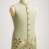 Sage Green Embroidered Nehru Jacket for Men – Premium Festive Modi Jacket | Floral Handwork Indian Ethnic Waistcoat