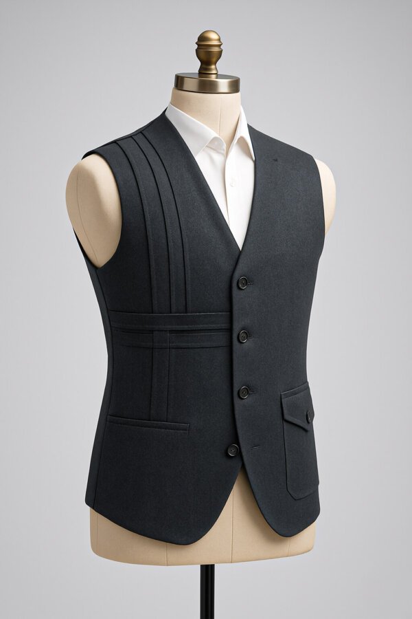Premium Charcoal Grey Designer Waistcoat for Men – Formal & Wedding Wear Sleeveless Coat | Akal Designer