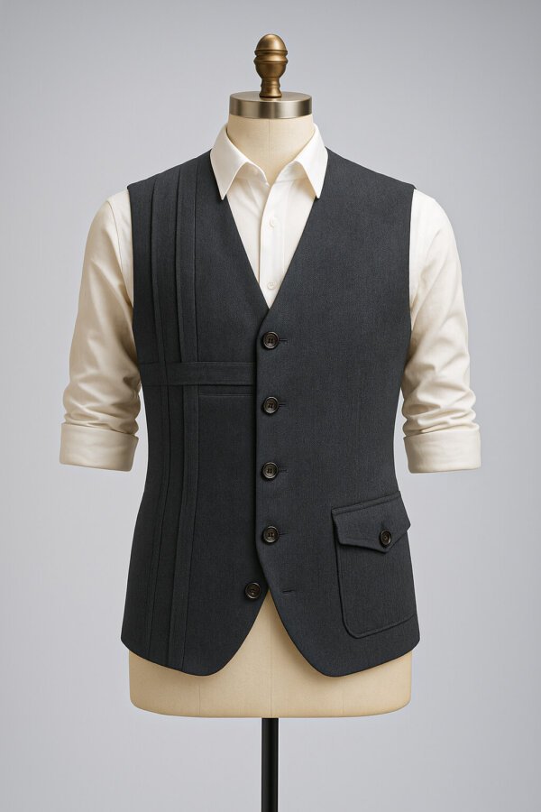 Premium Charcoal Grey Designer Waistcoat for Men – Formal & Wedding Wear Sleeveless Coat | Akal Designer