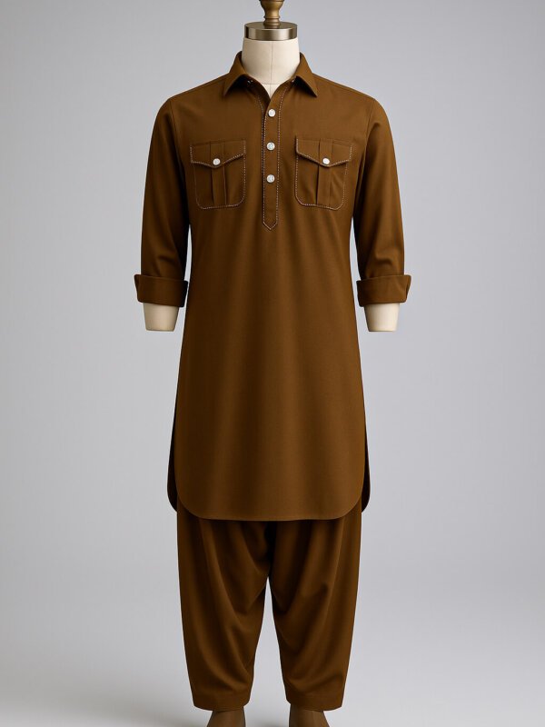 Premium Brown Men’s Pathani Suit | Designer Kurta Pajama for Men | AkalDesigner Traditional Wear