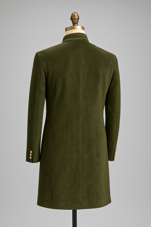 Olive Green Designer Achkan for Men with Golden Embroidery | Premium Groom Wedding Sherwani | Akal Designer