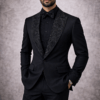 Black Embroidered Tuxedo Suit – Slim Fit Formal Wedding Blazer