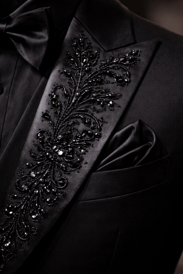 Luxury Black Embroidered Tuxedo for Men – Designer Indo Western Suit – Custom Made