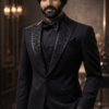 Luxury Black Embroidered Tuxedo for Men – Designer Indo Western Suit – Custom Made