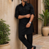 Black Pathani Kurta Pyjama for Men | Short Kurta with Straight Pyjama |  Wedding Party Wear | Mens Traditional Indian Ethnic Outfit