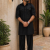 Black Pathani Kurta Pyjama for Men | Short Kurta with Straight Pyjama |  Wedding Party Wear | Mens Traditional Indian Ethnic Outfit