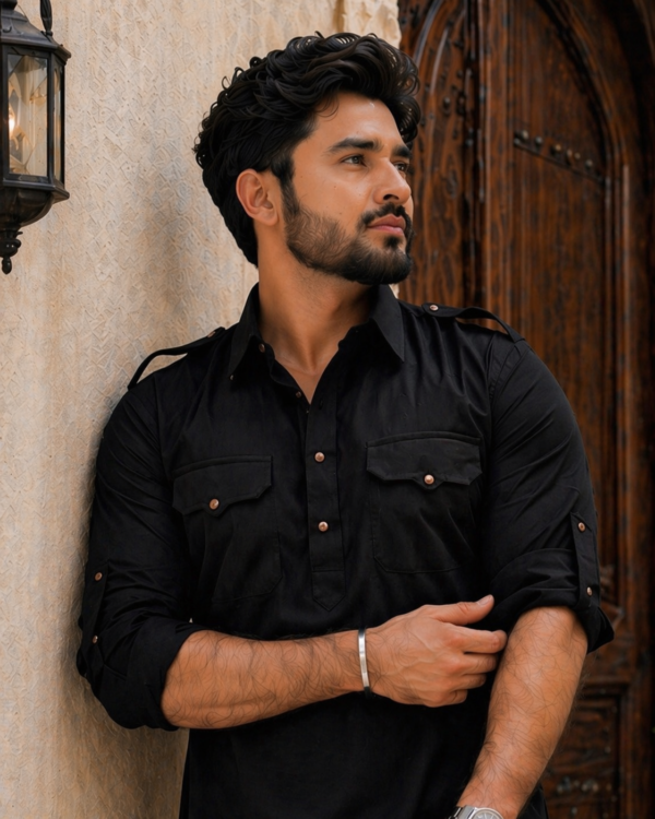 Black Pathani Kurta Pyjama for Men | Short Kurta with Straight Pyjama |  Wedding Party Wear | Mens Traditional Indian Ethnic Outfit