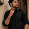 Black Pathani Kurta Pyjama for Men | Short Kurta with Straight Pyjama |  Wedding Party Wear | Mens Traditional Indian Ethnic Outfit