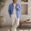 Men’s Light Blue Linen Shirt, Minimal Summer Outfit for Men, Casual Overshirt, Breathable Linen Clothing, Relaxed Fit Shirt, Resort Wear
