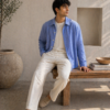 Men’s Light Blue Linen Shirt, Minimal Summer Outfit for Men, Casual Overshirt, Breathable Linen Clothing, Relaxed Fit Shirt, Resort Wear