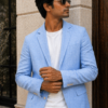 Men's Sky Blue Linen Blazer – Summer Sport Coat, Smart Casual Jacket, Beach Wedding Blazer
