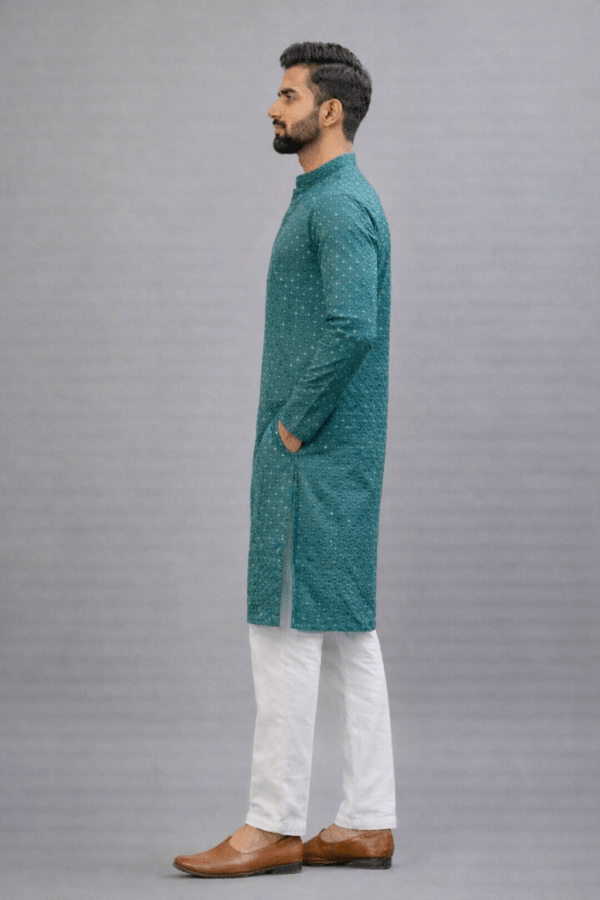 Teal Embroidered Kurta Pajama Set | Indian Wedding Outfit