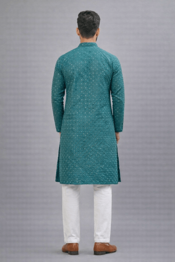 Teal Embroidered Kurta Pajama Set | Indian Wedding Outfit
