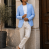 Men's Sky Blue Linen Blazer – Summer Sport Coat, Smart Casual Jacket, Beach Wedding Blazer