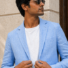 Men's Sky Blue Linen Blazer – Summer Sport Coat, Smart Casual Jacket, Beach Wedding Blazer