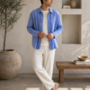 Men’s Light Blue Linen Shirt, Minimal Summer Outfit for Men, Casual Overshirt, Breathable Linen Clothing, Relaxed Fit Shirt, Resort Wear