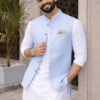 Light Blue Linen Nehru Jacket, Sky Blue Modi Waistcoat, Indian Wedding Ethnic Vest