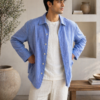 Men’s Light Blue Linen Shirt, Minimal Summer Outfit for Men, Casual Overshirt, Breathable Linen Clothing, Relaxed Fit Shirt, Resort Wear