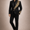 Black Gold Floral Embroidered Blazer | Luxury Shawl Lapel Men's Formal Jacket