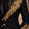 Black Gold Floral Embroidered Blazer | Luxury Shawl Lapel Men's Formal Jacket