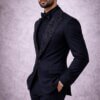 Black Embroidered Tuxedo Suit – Slim Fit Formal Wedding Blazer