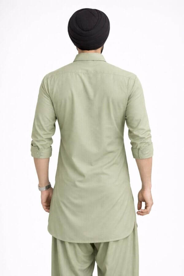 Men's Sage Green Cotton Kurta Pajama Set | Punjabi Ethnic Outfit