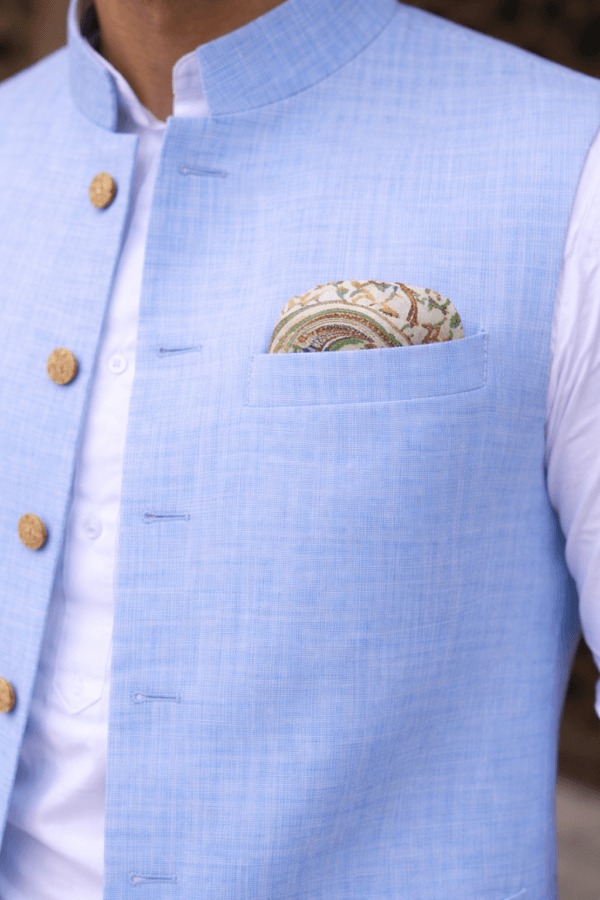 Light Blue Linen Nehru Jacket, Sky Blue Modi Waistcoat, Indian Wedding Ethnic Vest