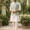 Men’s Mint Green Nehru Jacket – Premium Linen Ethnic Wear for Weddings & Festive Occasions