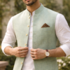 Men’s Mint Green Nehru Jacket – Premium Linen Ethnic Wear for Weddings & Festive Occasions