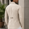 Men's Linen Hunter Shirt – Cream Safari Overshirt, Four Pocket Travel Jacket