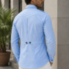 Men's Sky Blue Linen Safari Hunter Shirt  – Four Pocket Utility Overshirt